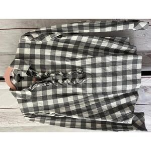 Talbots Gray & White Checkered Ruffle Shirt - Size 4